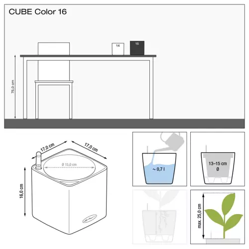 Wymiary doniczki Cube Color 16